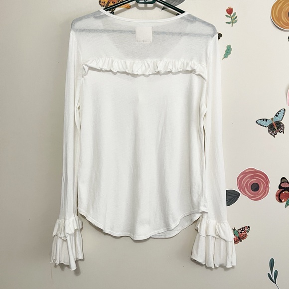 Chaser White Ruffle Button-Up Women's Knit Top M - Picture 3 of 8